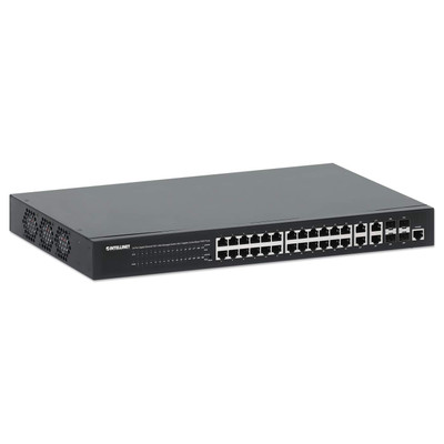 Intellinet 24 Port Gigabit PoE+ Switch with 4 SFP Ports for Networking Servers