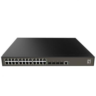 LevelOne Managed L2+ Gigabit Ethernet switch for high-speed network connectivity in data centers and office settings.
