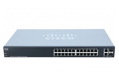 Cisco SG220 26-Port Gigabit PoE Smart Switch for network infrastructure, compatible with various devices