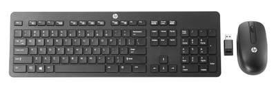 HP Wireless Business Slim Keyboard and Mouse in black, ideal for office use, compatible with HP computers.