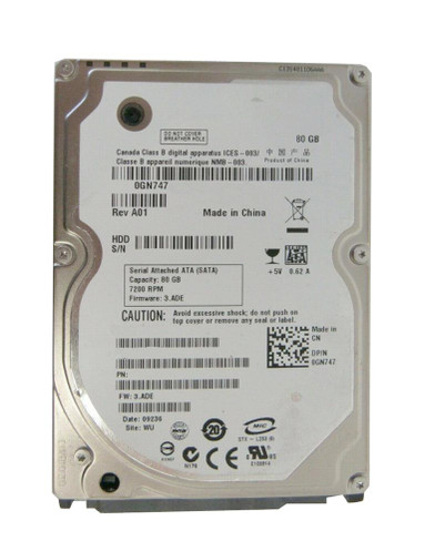0GN747 - Dell 80GB 7200RPM SATA 3Gb/s 2.5" HDD