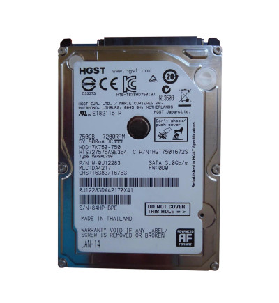 0J12283 - HGST 750GB 7200RPM SATA 3Gb/s 2.5" HDD