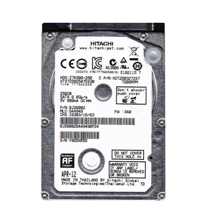 Hitachi 250GB 7200RPM SATA 6.0 Gbps 2.5 32MB Cache Travelstar Hard Drive for Servers