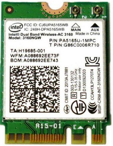 3160.NGWWB.R - Intel Dual Band 433Mbps PCIe M.2 2230 Network Adapter