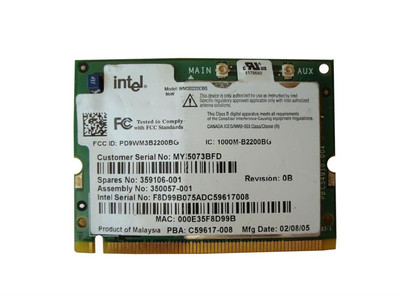 Intel PRO/Wireless 2200BG MiniPCI Network Card for WM3B2200BG-06, compatible with laptops and notebooks