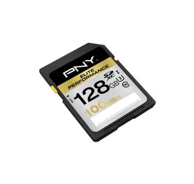 PNY Elite Performance 128GB SDXC UHS-I U3 Flash Memory Card for high-speed data storage in cameras and devices