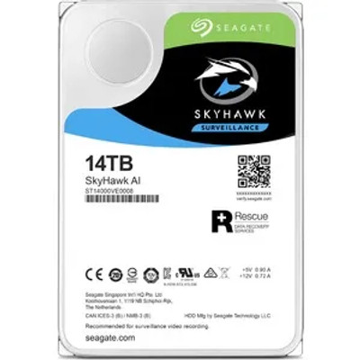 Seagate SkyHawk AI 14TB 7200RPM SATA 6Gb/s 256MB Cache 512e Hard Drive mounted in a server rack Seagate SkyHawk AI 14TB 7200RPM SATA 6Gb/s 256MB Cache 512e Hard Drive mounted in a server rack