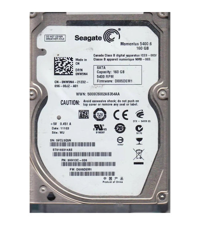 ST9160314AS - Seagate 160GB 5400RPM SATA 8MB 2.5" HDD
