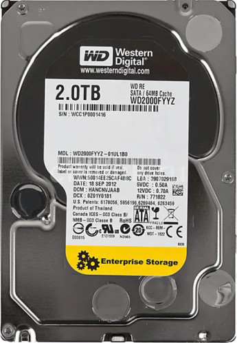 WD WD2000FYYZ Re 2TB 7200RPM SATA 6Gb/s 3.5-Inch Hard Drive