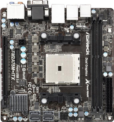 ASRock Socket FM2 AMD A75 Mini-ITX Motherboard for 100W Processors, DDR3 Support, 4x SATA2 - 90-MXGQE0-A0UAYZ