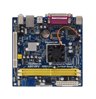 AD510PV-BO-R ASRock AD510PV Socket On Board Intel NM10 Express Chipset Intel Atom D510 Dual-Core Processors Support DDR2 2x DIMM 2x SATA2 3.0Gb/s Mini-ITX Motherboard