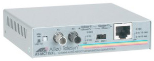 Allied Telesis AT-MC115XL-60 Media Converter with Universal Power Adapter for 10/100TX to 10FL/100SX ST connections