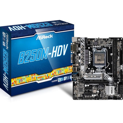 ASRock B250M-HDV LGA 1151 Intel B250 Chipset Micro-ATX Motherboard for 6th/7th Gen Core Processors, DDR4, 6x SATA3.