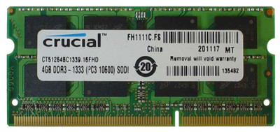 CT51264BC1339M1 - Crucial 4GB DDR3-1333MHz PC3-10600 non-ECC Unbuffered CL9 204-Pin SoDimm Memory Module