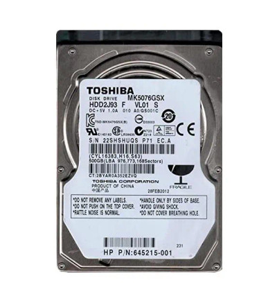 Toshiba 500GB 5400RPM SATA 3Gbps 8MB Cache 2.5 Internal Hard Drive for HDD2J93 Servers