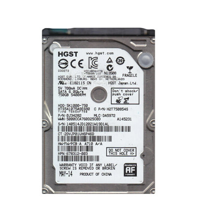 HGST Hitachi Travelstar 5K1000 750GB 5400RPM SATA 6Gbps 8MB Cache 2.5 Internal Hard Drive for Laptops