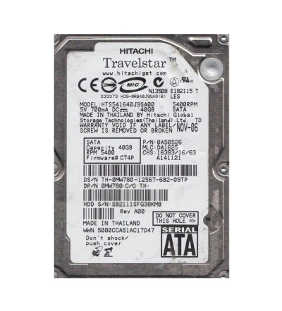 HTS541640J9SA00 - Hitachi 160GB 5400RPM SATA 8MB 2.5" HDD