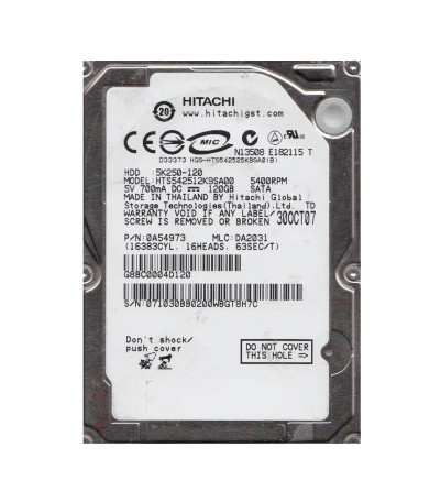 HTS542512K9SA00 - Hitachi 120GB 5400RPM SATA 2.5" 8MB HDD