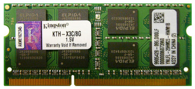 KTH-X3C/8G - Kingston 8GB PC3-12800 DDR3-1600MHz non-ECC Unbuffered CL11 204-Pin SoDimm Dual Rank Memory Module