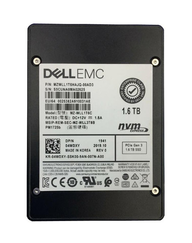 4WDXY - Dell 1.6TB PCIe 3.0 NVMe U.2 2.5" SSD