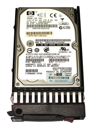 507284-001 - HP 300GB 10K RPM SAS 6Gb/s 2.5" HDD
