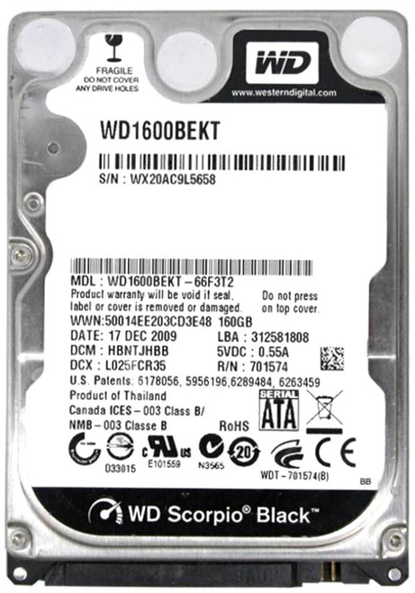 WD1600BEKT Western Digital Scorpio Black 160GB 7200RPM SATA 3Gbps 16MB Cache 2.5-inch Internal Hard Drive