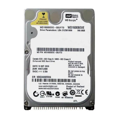 WD1600BEVE - WESTERN DIGITAL 160GB 5400RPM EIDE 2.5" HDD