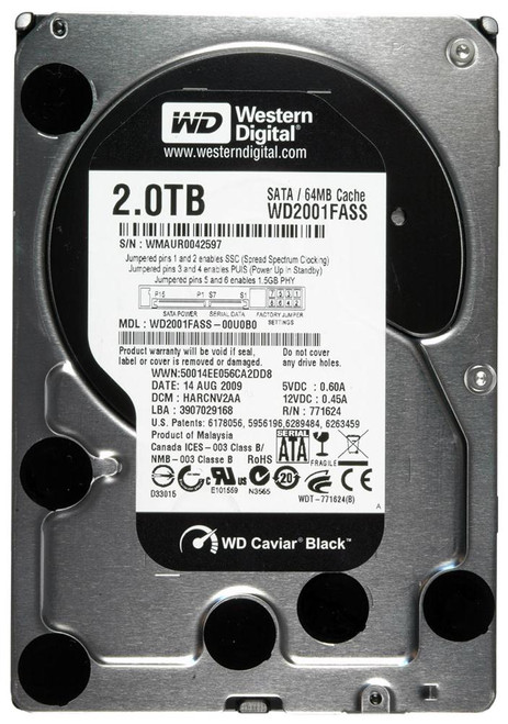 WD2001FASS Western Digital Caviar Black 2TB 7200RPM SATA 3Gbps 64MB Cache 3.5-inch Internal Hard Drive