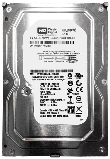 WD3200AVJS Western Digital AV 320GB 7200RPM SATA 3Gbps 8MB Cache 3.5-inch Internal Hard Drive