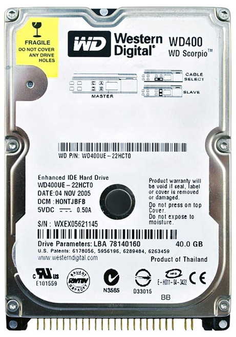 WD400UE Western Digital Scorpio Blue 40GB 5400RPM ATA-100 2MB Cache 2.5-inch Internal Hard Drive