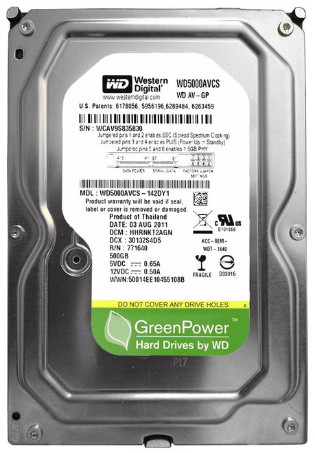 WD5000AVCS Western Digital AV-GP 500GB 5400RPM SATA 3Gbps 16MB Cache 3.5-inch Internal Hard Drive