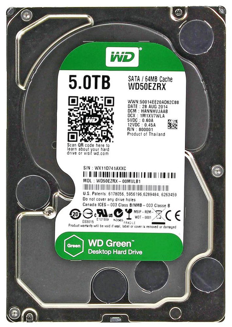 WD50EZRX Western Digital Green 5TB 5400RPM SATA 6Gbps 64MB Cache 3.5-inch Internal Hard Drive