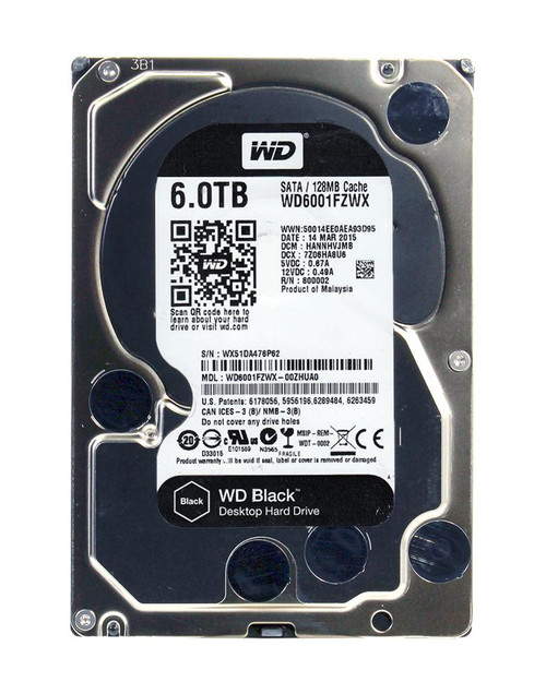 WD6001FZWX Western Digital Black 6TB 7200RPM SATA 6Gbps 128MB Cache 3.5-inch Internal Hard Drive