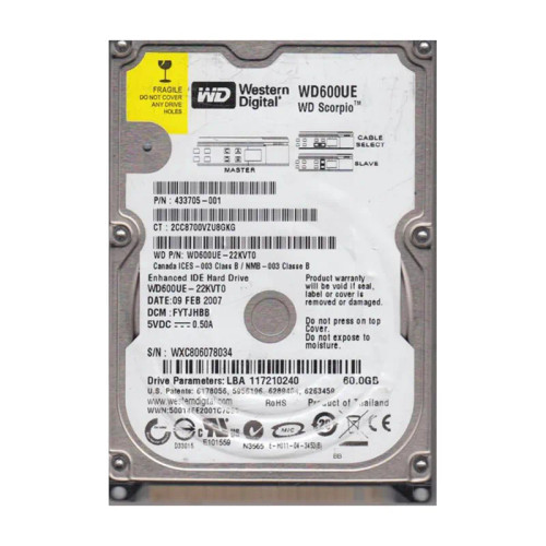 WD600UE - WESTERN DIGITAL 60GB 5400RPM EIDE 2.5" HDD