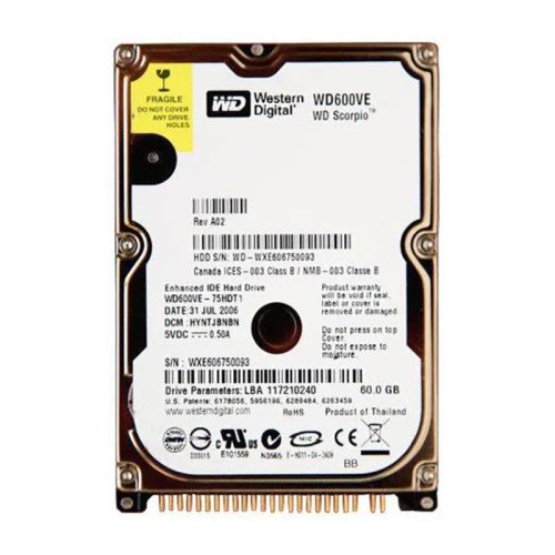 WD600VE - Western Digital 60GB 5400RPM EIDE 8MB 2.5" HDD