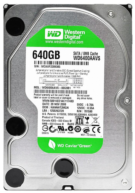 WD6400AAVS Western Digital Caviar Green 640GB 7200RPM SATA 3Gbps 16MB Cache 3.5-inch Internal Hard Drive