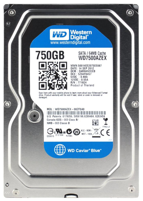 WD7500AZEX Western Digital Caviar Blue 750GB 7200RPM SATA 6Gbps 64MB Cache 3.5-inch Internal Hard Drive