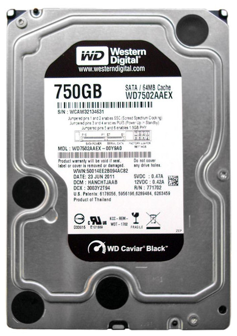 WD7502AAEX Western Digital Caviar Black 750GB 7200RPM SATA 6Gbps 64MB Cache 3.5-inch Internal Hard Drive