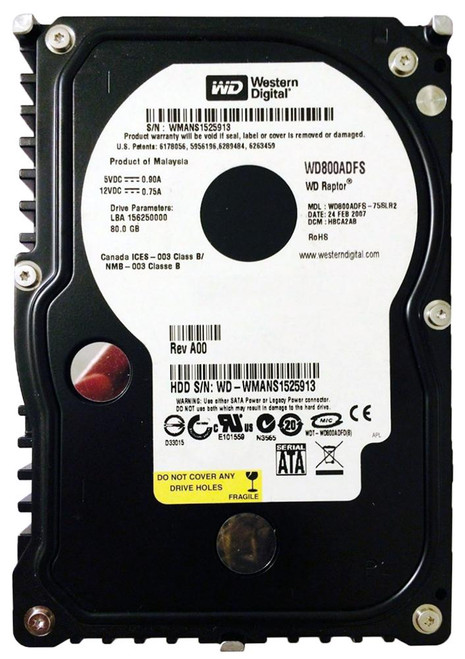 WD800ADFS Western Digital Raptor 80GB 10000RPM SATA 3Gbps 16MB Cache 3.5-inch Internal Hard Drive