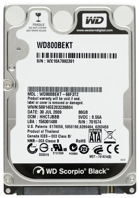 WD800BEKT Western Digital Scorpio Black 80GB 7200RPM SATA 3Gbps 16MB Cache 2.5-inch Internal Hard Drive