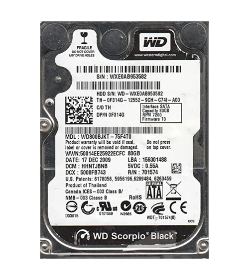 WD800BJKT - Western Digital 80GB 7200RPM SATA 3Gb/s 2.5" HDD