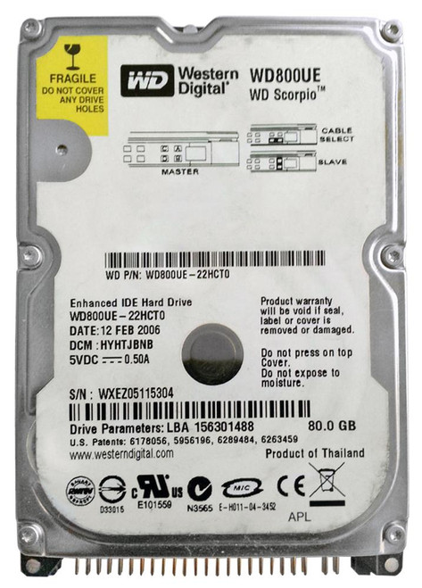 WD800UE Western Digital Scorpio 80GB 5400RPM ATA-100 2MB Cache 2.5-inch Internal Hard Drive