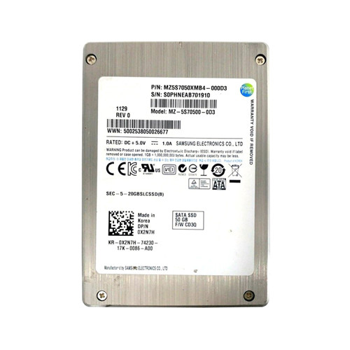 X2N7H - Dell 50GB SLC SATA 3Gb/s 2.5" SSD