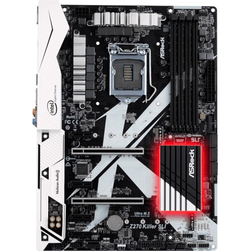 Z270 Killer SLI ASRock Socket LGA 1151 Intel Z270 Chipset 7th/6th Generation Core i7 / i5 / i3 / Pentium / Celeron Processors Support DDR4 4x DIMM 6x SATA3 6.0Gb/s ATX Motherboard