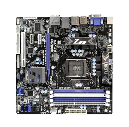 Z68-PRO3-M ASRock Z68 Pro3-M Socket LGA 1155 Intel Z68 Chipset 3rd &amp; 2nd Generation Core i7 / i5 / i3 / Pentium / Celeron / Xeon Processors Support DDR3 4x DIMM 3x SATA2 3.0Gb/s Micro-ATX Motherboard