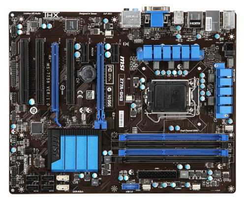 Z77A-G43 - MSI Desktop Motherboard Intel Z77 Express Chipset Socket H2 LGA-1155 ATX 1 x Processor Support 32GB CrossFireX Support Serial ATA/300, Serial ATA/600 Yes Controller 2 x PCIe x16 Slot 2 x USB 3.0 Port Yes