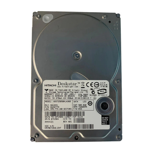 7U504 - Dell 500GB 7200RPM SATA 3.5" Hot-Plug HDD