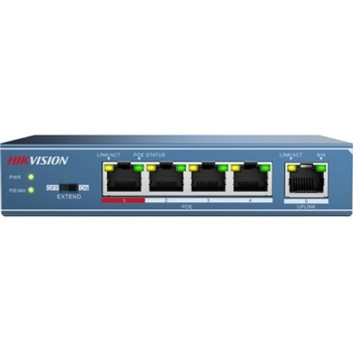 Hikvision DS-3E0105P-E - Switch - unmanaged - 4 x 10/100 + 1 x 10/100 (uplink) - desktop - PoE+ (58 W)