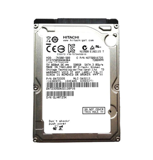 HTS725050A9A364 - Hitachi 500GB 7200RPM SATA 3Gb/s 2.5" HDD