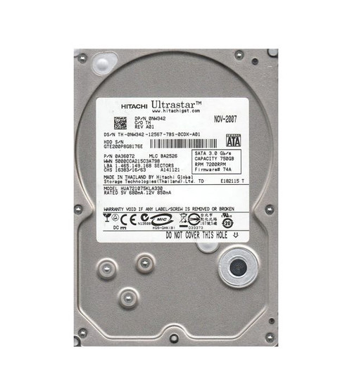 HITACHI HUA721075KLA330 Ultrastar 750gb 7200rpm 32mb Buffer Sata-ii 7-pin 3.5inch Hard Disk Drive